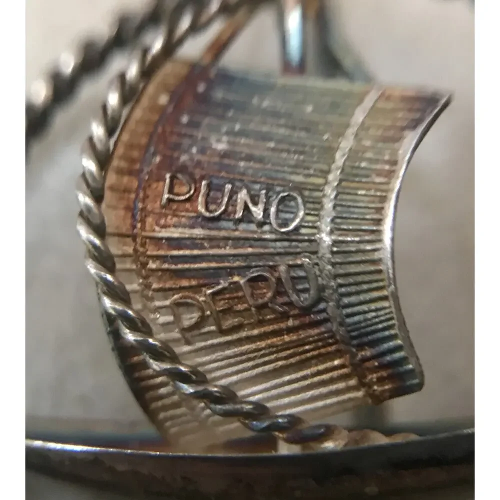 Vintage Silverplate Saga Puno Peru Sailboat Pin Brooch Jewelry Travel Souvenir